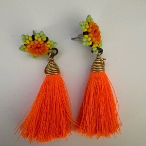 Orange Tassel Beaded Earrings